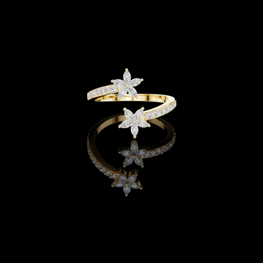 0.25 CT Exquisite Elegant Floral Marquise Moissanite Diamond Open Ring with Pave Diamond Band