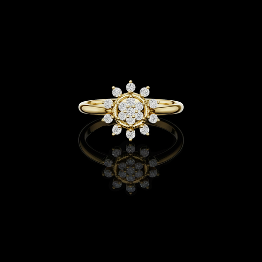 0.14 TCW Exquisite Sunburst Inspired Floral Moissanite Diamond Ring in Luxurious