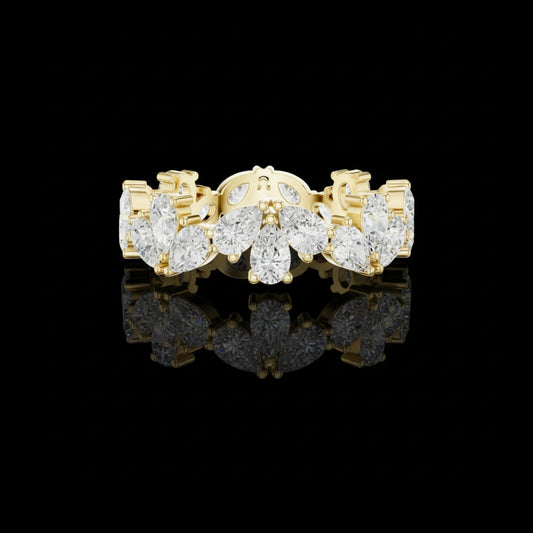 2.22 TCW Luxe Petal Inspired Design Pear Cut Moissanite Diamond Floral Eternity Band Gold with Full Bloom Brilliance