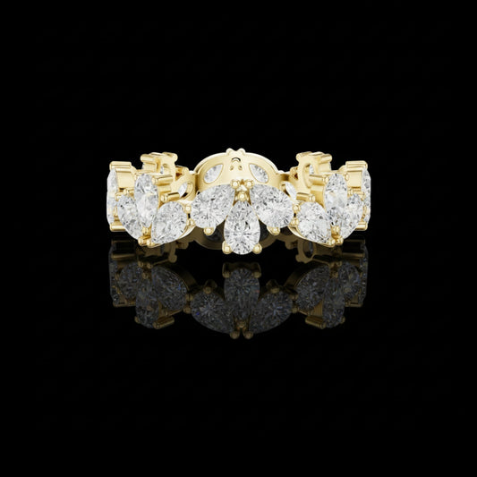 2.22 TCW Luxe Petal Inspired Design Pear Cut Moissanite Diamond Floral Eternity Band Gold with Full Bloom Brilliance