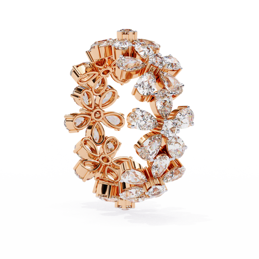 4.17 CT Luxury Floral Ring in Lab Grown Diamond Bold Cocktail Jewelry with Pear-Cut Stones for Women