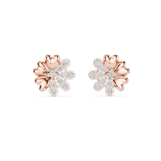 0.35 TCW FloraLume Round Petal Moissanite Diamond Gold Earrings with Blooming Cluster Design