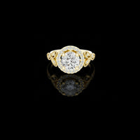 2.00 CT Regal Blossom Halo Round Cut Moissanite Diamond Ring with Ornate Floral Scroll Band For Girlfriend