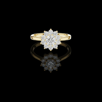 1.00 CT Authentic Floral Halo Round Brilliant Moissanite Diamond Ring in Polished Gold