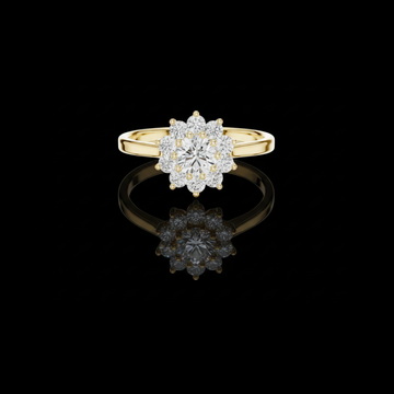 1.00 CT Authentic Floral Halo Round Brilliant Moissanite Diamond Ring in Polished Gold
