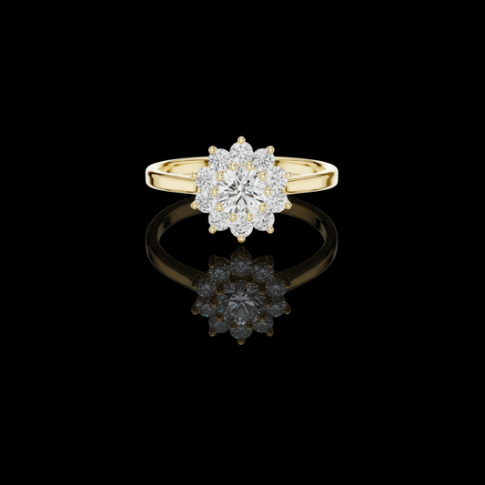 1.00 CT Authentic Floral Halo Round Brilliant Moissanite Diamond Ring in Polished Gold