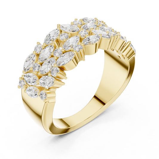 Floral Cluster Marquise Cut Lab Diamond Statement Wedding Band - view 4