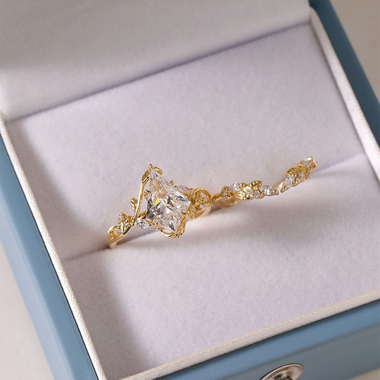 1.39 CT Beautiful Floral Vine Antique Cut Lab Grown Diamond Nature Inspired Leaf Engagement Ring Set Fine Jewelry