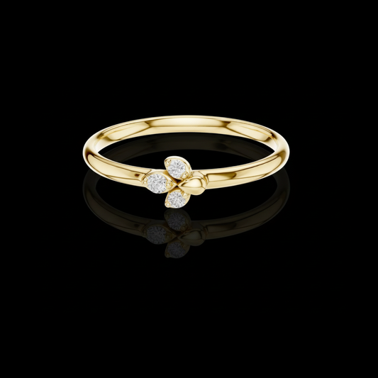 0.035 TCW Delicate Floral Ring Featuring Three Petal Design with Sparkling Round Moissanite Diamond