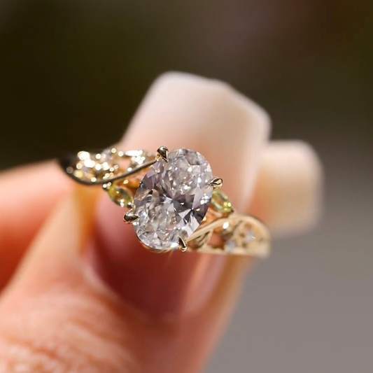 2.00 CT Romantic Oval Cut Moissanite Diamond Engagement Ring With Leaf Inspired Details