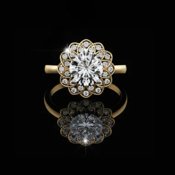 2.00 CT Custom Luxury Iced Out Lab Grown Diamond Bridal Floral Ring With Round Cut Diamonds
