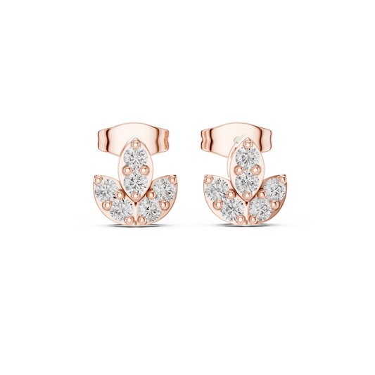 0.36 TCW Lotus Bloom Moissanite Round Cut Diamond Earrings  with Layered Petal Cluster Design