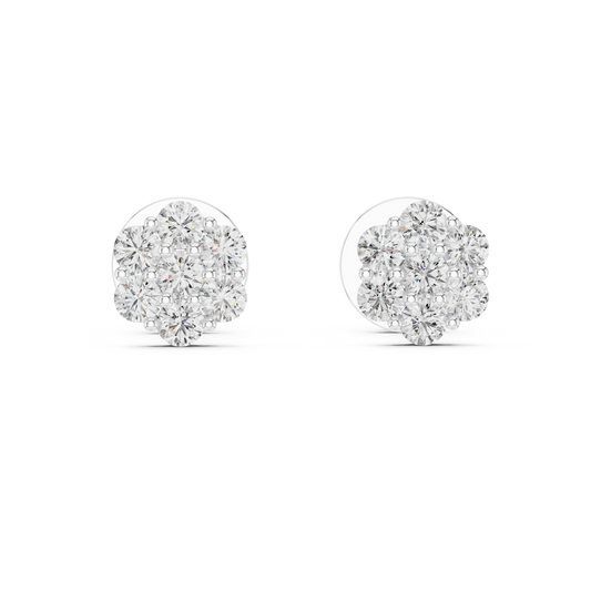 Noble Floral Cluster Round Cut Stud Earrings - view 3