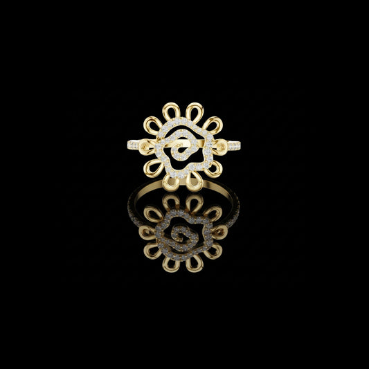 0.30 TCW Perfect Moissanite Round Cut Floral Diamond Ring with Open Petal Halo & Spiral Center