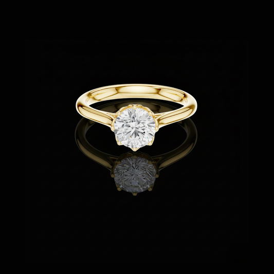 0.95 TCW Beautiful Floral Crown Round Brilliant Cut Moissanite Diamond Solitaire Engagement Ring For Her