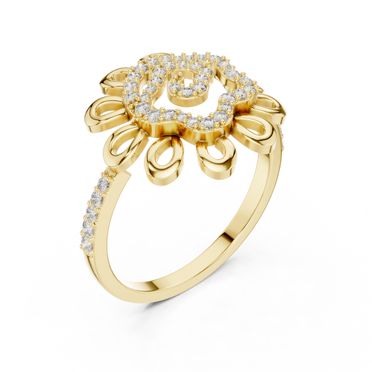 Round Lab Diamond Floral Swirl Pave Engagement Ring - view 2