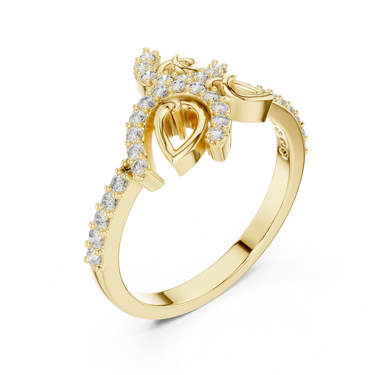 Nature Inspire Leaf Moissanite Ring With Pave Band - view 2