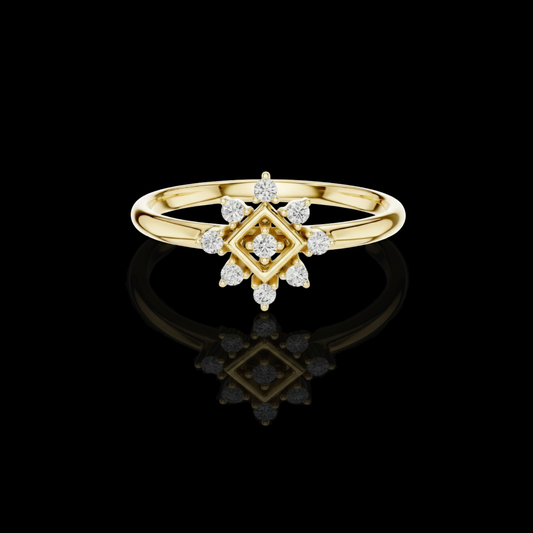 0.074 TCW Intricate Geometric Daily Wear Elegant Floral Moissanite Round Diamond Cluster Ring