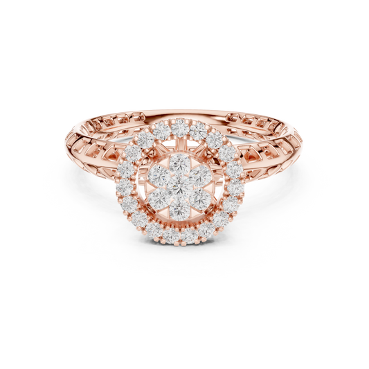 0.35 TCW Floral Cluster Bloom Center with Moissanite Brilliant Double Halo Design Ring