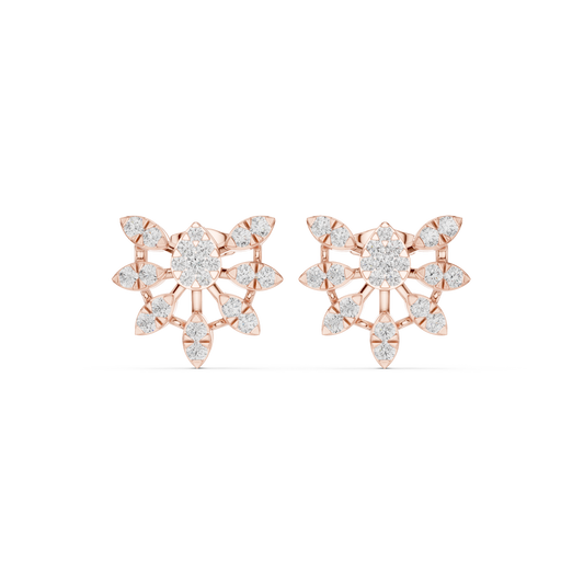 1.28 TCW Floral Burst Moissanite Diamond Stud Earrings with Round Petal Cluster Design For Her