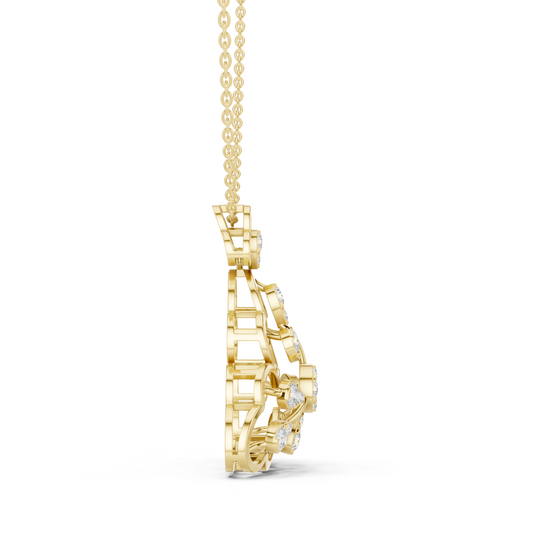 Three Leaf Floret Layering Pendant Encrusted with Multi Stone - view 4