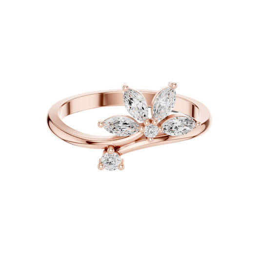 0.26 TCW Imperial Marquise Cut Lab Grown Diamond Floral Ring with Wrap Style Gold Band