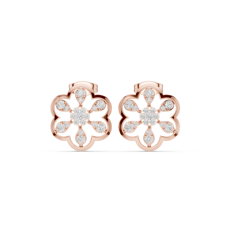Scalloped Flower Petal Round Lab Diamond Openwork Stud Earrings - view 2