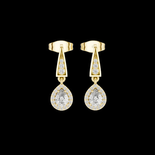 0.27 CT Sparkle-Enhanced Pear Halo Drop Moissanite Earrings in Gold with Tapered Pave Link Brilliance For Her