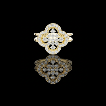 1.50 TCW Exquisite Four Petal Floral Moissanite Diamond Cluster Ring with Double Sleek Band Design