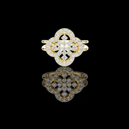 0.71 TCW Exquisite Four Petal Floral Lab Grown Diamond Cluster Ring with Double Sleek Band Design