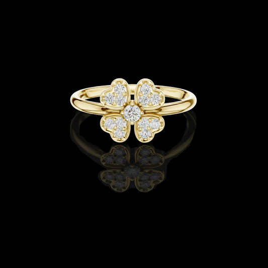 0.035 CT Four Heart Lab Grown Diamond Clover Motif Central Brilliant Stone Delicate Ring