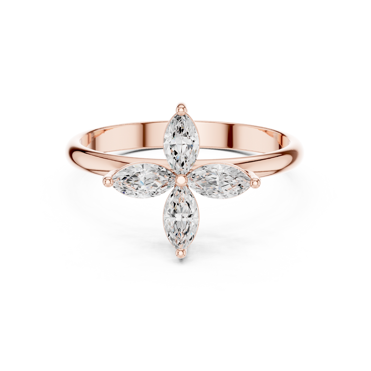 Marquise Cut Four Petal Lab Diamond Engagement Ring - view 2
