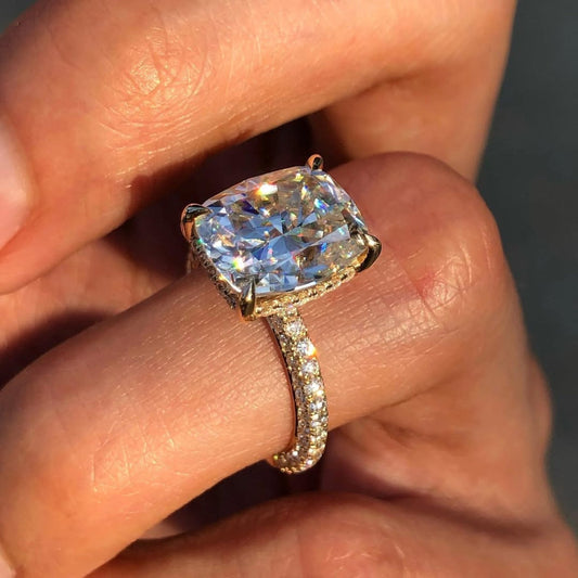 Cushion Cut Lab Diamond Hidden Halo Ring with Slim Pave Band - view 3