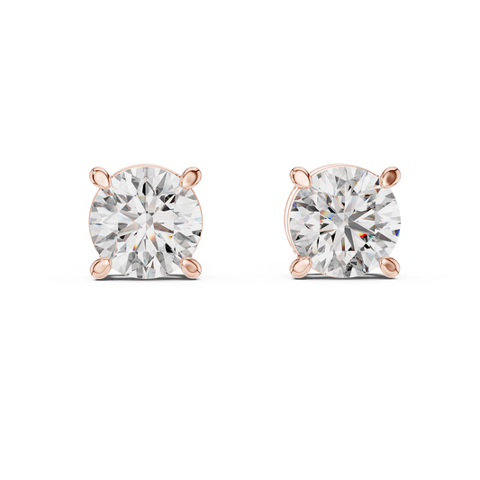 Architectural Crown Basket Round Solitaire Studs - view 3