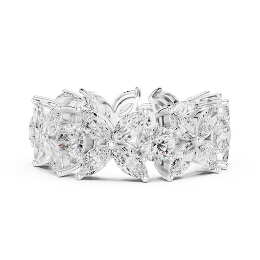 Floral Motif Marquise and Round Lab Diamond Wedding Eternity Band - view 3