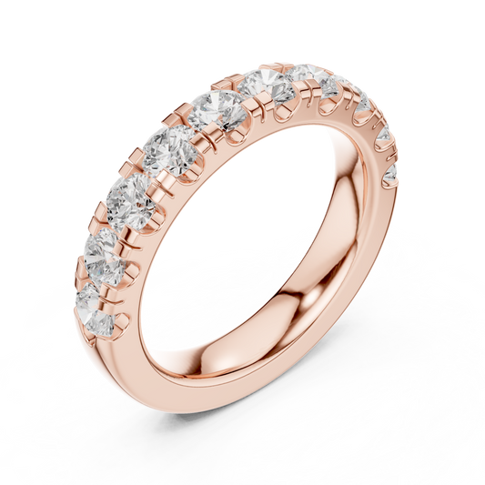 Round Lab Diamond Channel Prong Half Eternity Wedding Band - view 3