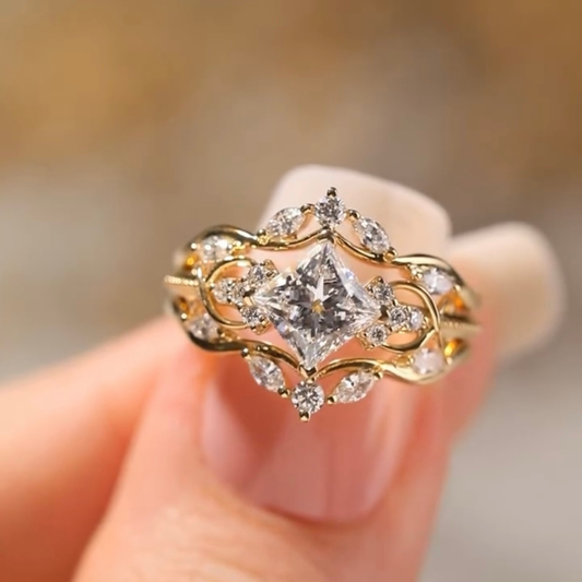 Princess Cut Moissanite Vine Engagement Ring with Leaf Accents - view 4
