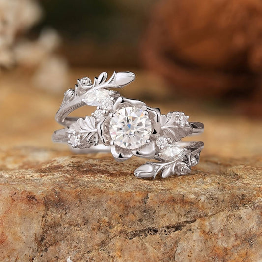 Round Cut Women's Botanical Rose Flower Bridal Set - view 4