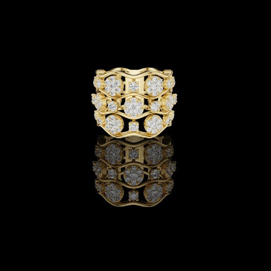 1.70 TCW Floral Symphony Wide Band Ring with Brilliant Round Cut Moissanite Diamond