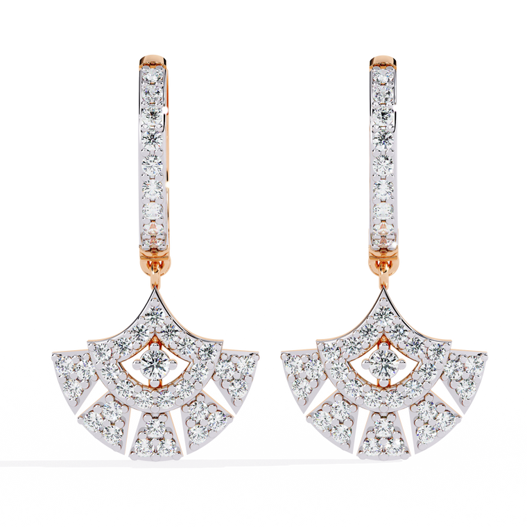 Geometric Fan Shaped Pave Round Cut Drop Earrings - view 2