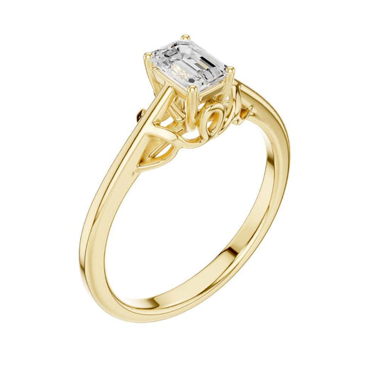Emerald Cut Lab Diamond Solitaire Basket Ring - view 4