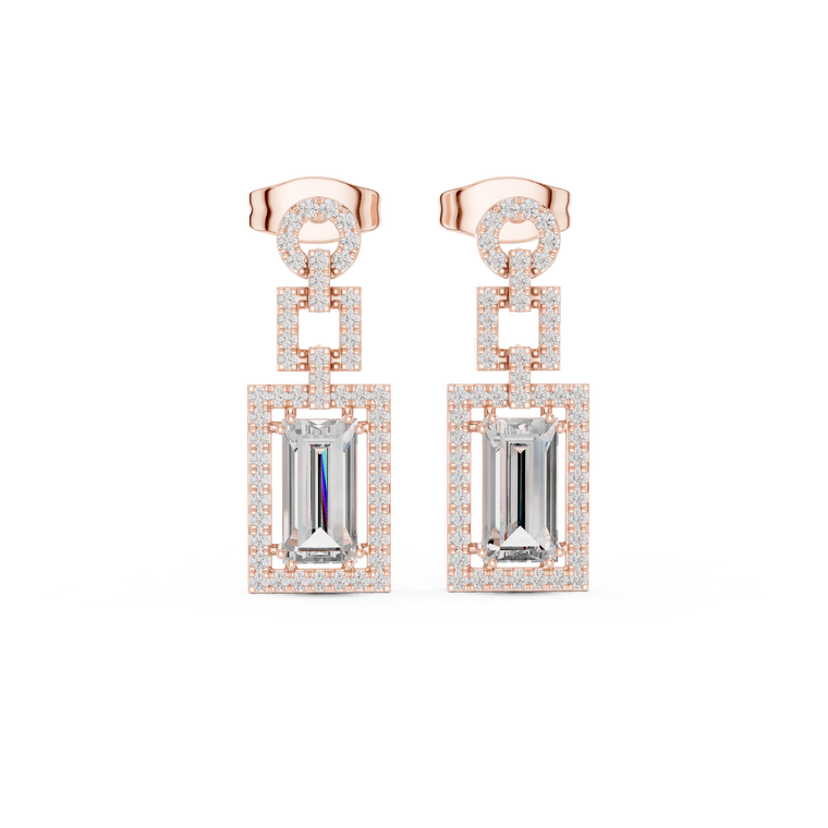 Art Deco Emerald Cut Halo Chandelier Earrings - view 2