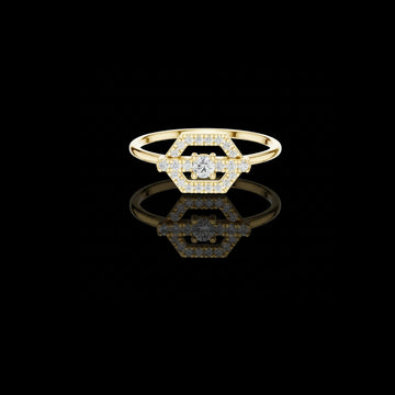 0.50 CT Geometric Round Moissanite Diamond Ring with Pave Frame With Structured Crossbar Design