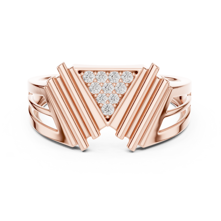 Round Cut Men's Pyramid Shield Crest Wedding Ring - view 2