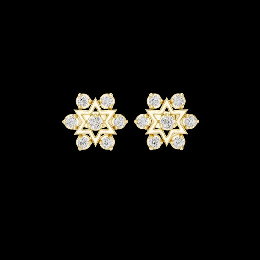 0.45 TCW Geometric Starburst Stud Earrings Round Moissanite Diamonds and Floral Halo Design For Party