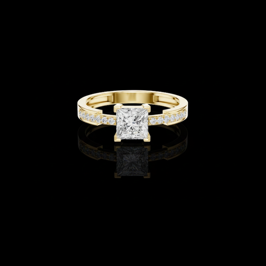 1.50 CT Opulent Princess Cut Lab Grown Diamond Ring with Channel Set Side Accents