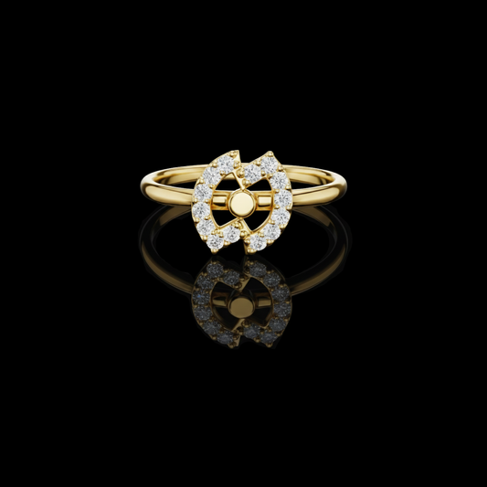 0.11 TCW Circular Moissanite Diamond Ring with Radiant Halo and Geometric Floral Center