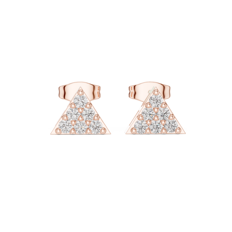 Geometric Triangle Round Cut Stud Earrings with Pave Set - view 2