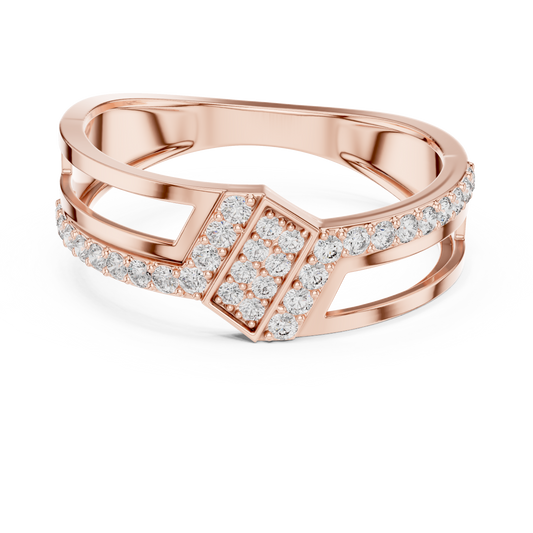 0.35 TCW Modern Round Lab Grown Diamond Pave with Architectural Open Cut Luxury Statement Ring