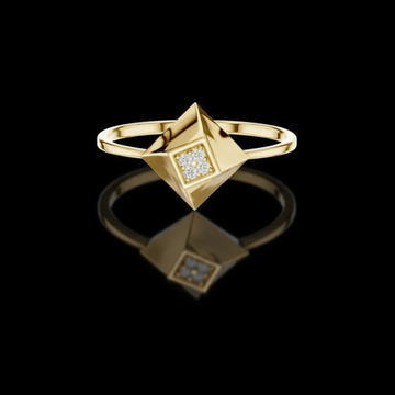 0.22 TCW Geometric Pyramid Gold Ring with Moissanite Diamond Pave Modern Luxe Statement Ring For Her